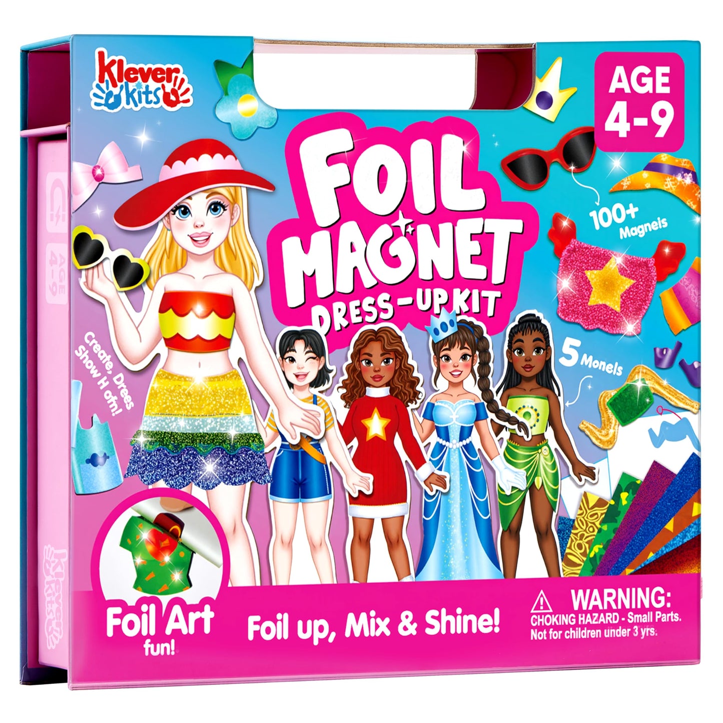 Klever Kits Magnetic Dress-up Paper Doll Foil Fun, Princess Fashion Design Craft Kit, Art Craft Kits for Girls Ages 4-8, No-mess Art Activities Birthday Gifts for Kids