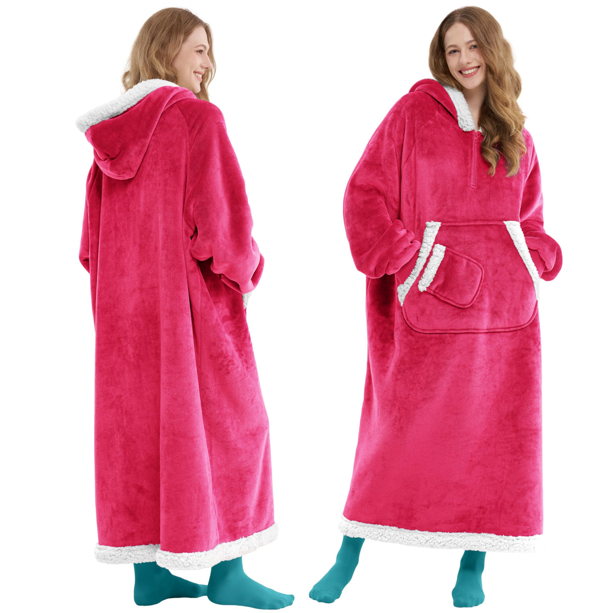 Joyfy Wearable Blanket Hoodie for Women Men Gifts for Women Mom Wife Sherpa Fleece Long Hooded Blanket Sweatshirt Cozy Sherpa Wearable Throw with Pocket & Sleeves for Adult Standard