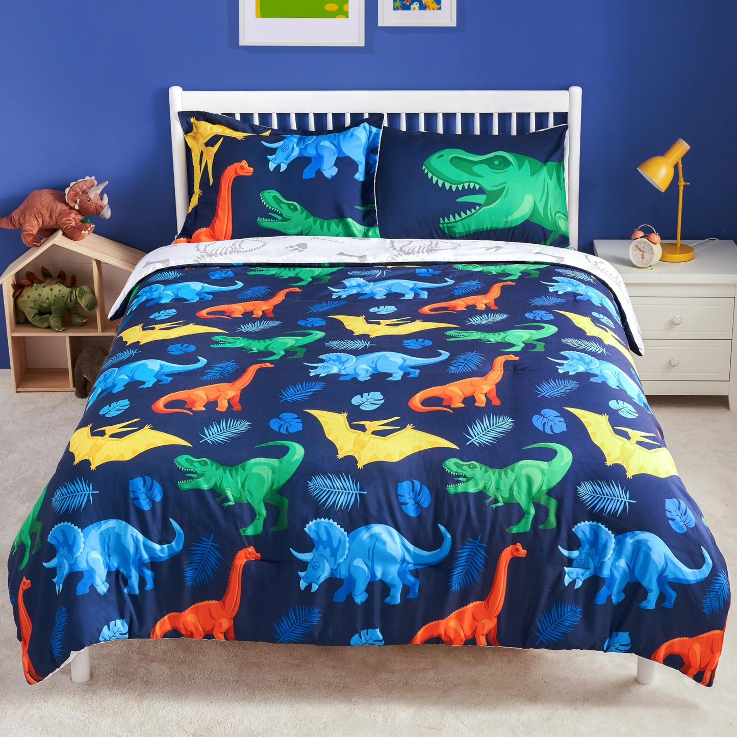 Joyfy Kids Twin Comforter Set 5pcs Dinosaur Bedding Set for Boys, Super Soft Microfiber Bed in a Bag with Comforter, Sheets, Pillowcase & Sham for Kids Age 5+