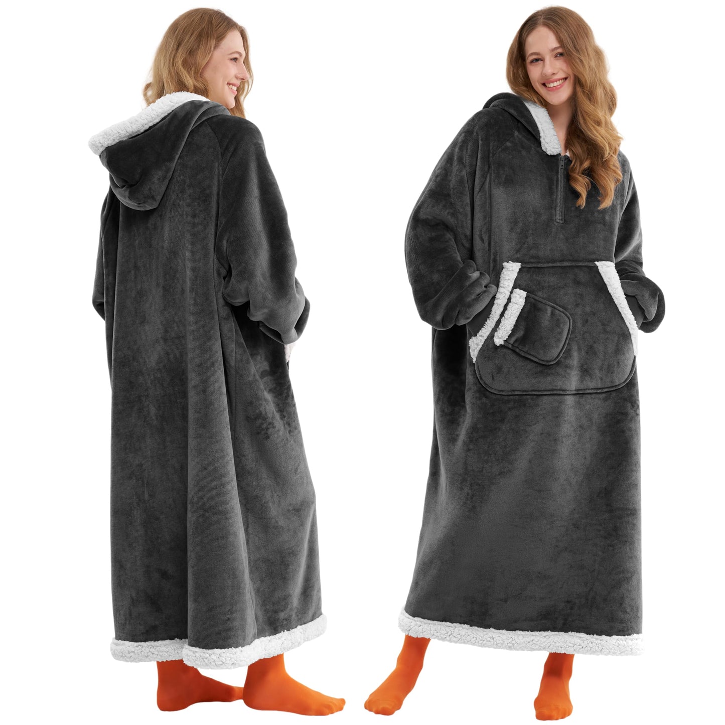Joyfy Wearable Blanket Oversized Long Sherpa Sweatshirt, Warm and Cozy Hoodie Blanket for Adult Christmas Birthday Gift