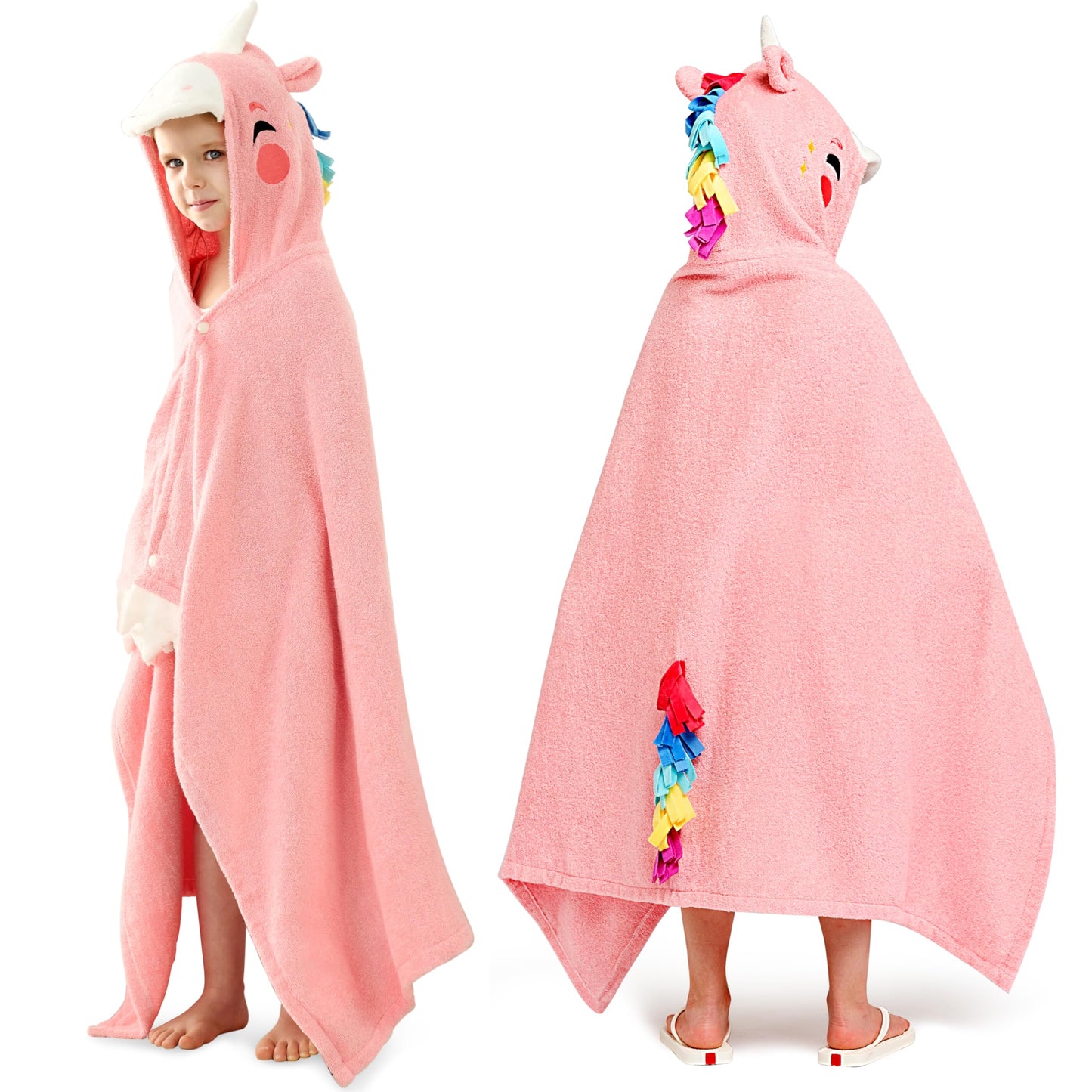 Joyfy Hooded Towels for Kids 100% Cotton Soft Kids Beach Towel 30" x 50" Beach Swim Bath Wrap for 3-8 Years Boys Girls Lightweight with Storage Bag, Pink Unicorn