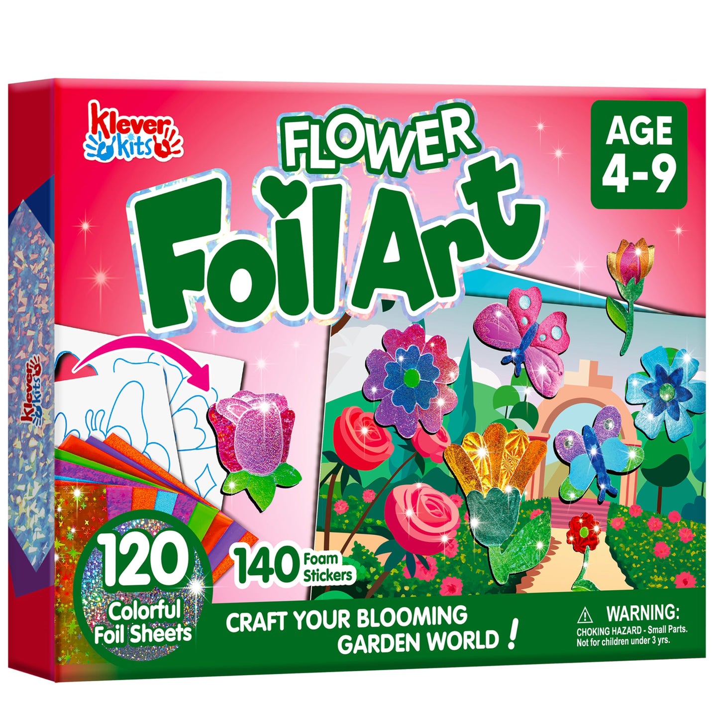 JOYFY Flowers & Butterflies Foil Art Kit, Mess Free Coloring Foil Foam Stickers, Kids Travel Activity Birthday Gifts for Boys & Girls Ages 4+