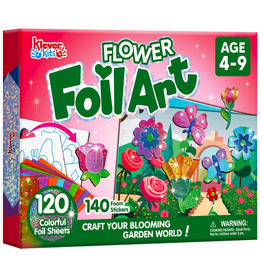 Klever Kits Flowers & Butterflies Foil Art Kit, Mess Free Coloring Foil Foam Stickers, Kids Travel Activity Birthday Gifts for Boys & Girls Ages 4+