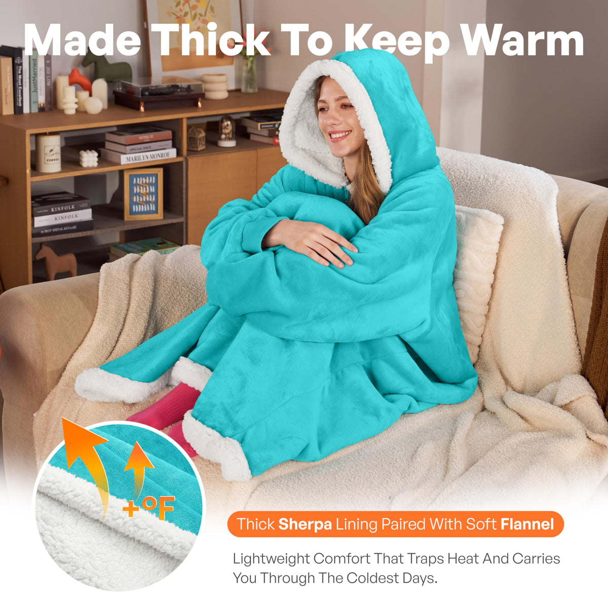 Joyfy Wearable Blanket Hoodie for Women Men Gifts for Women Mom Wife Sherpa Fleece Long Hooded Blanket Sweatshirt Cozy Sherpa Wearable Throw with Pocket & Sleeves for Adult