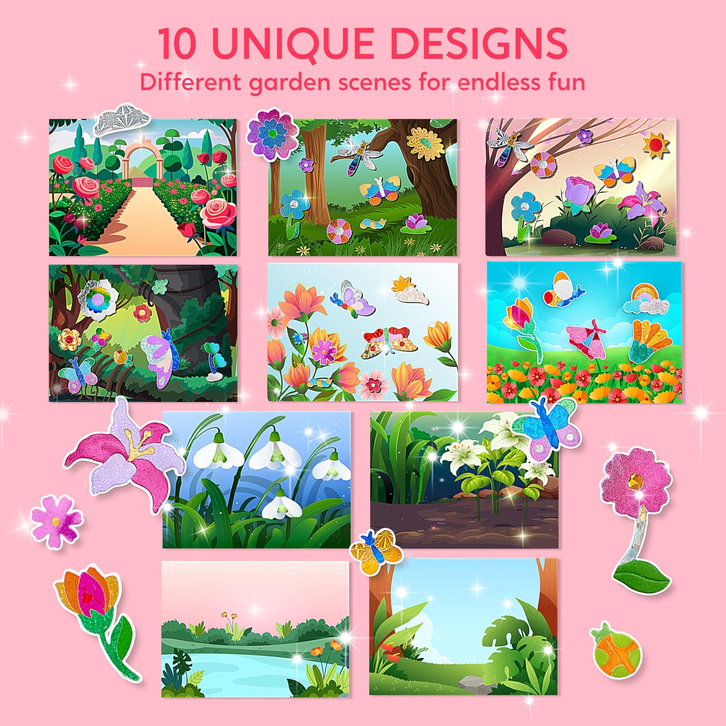 JOYFY Flowers & Butterflies Foil Art Kit, Mess Free Coloring Foil Foam Stickers, Kids Travel Activity Birthday Gifts for Boys & Girls Ages 4+