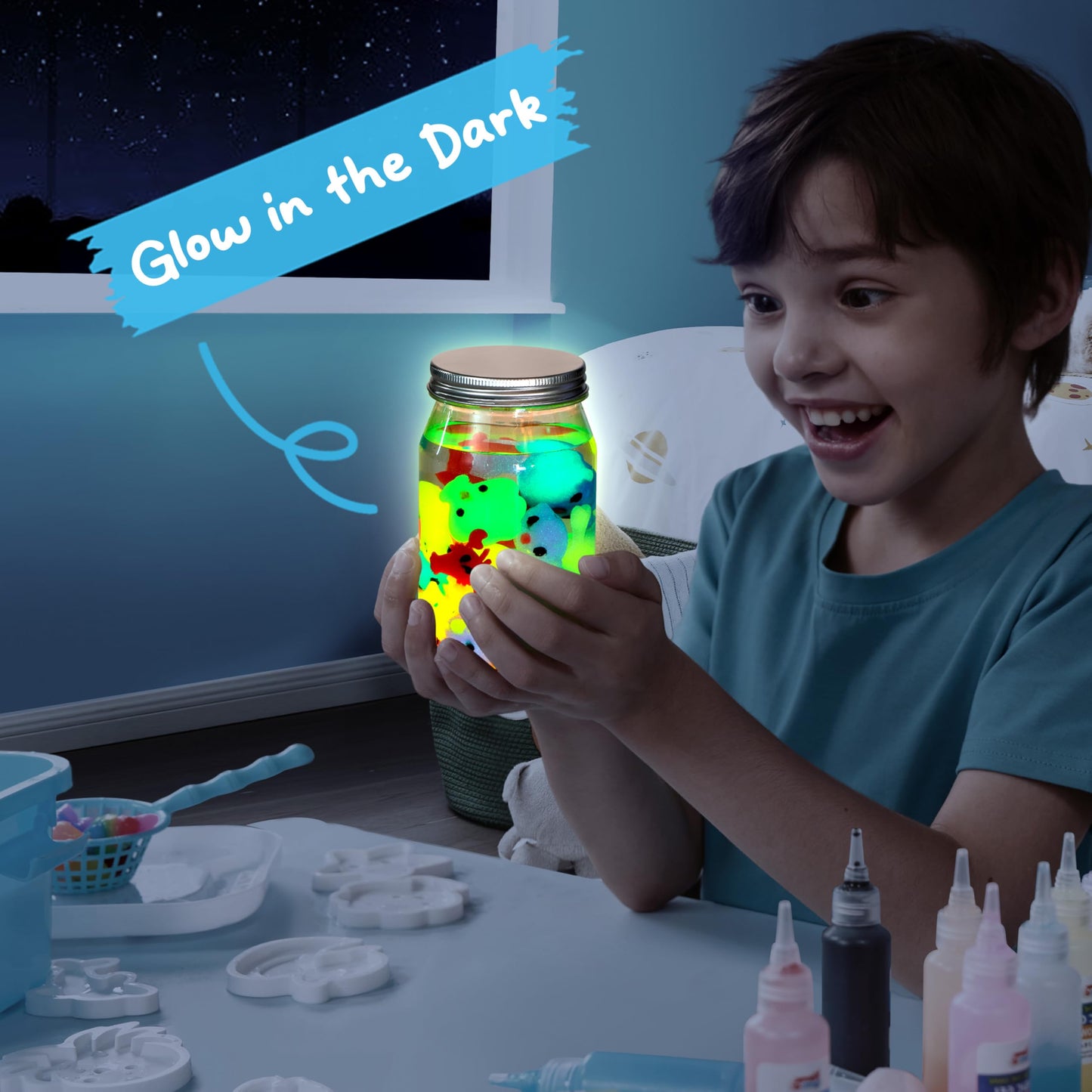 JOYFY Magic Water Elf Toy Kit, Glow in the Dark Aqua Fairy Water Toy with 10 Magic Gels, 12 Sea Creature Molds, Creativity DIY Craft for Kids Age 3+