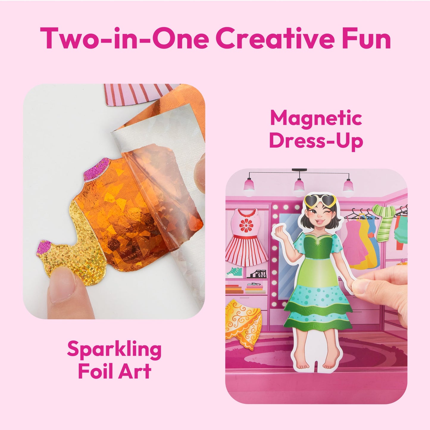 Klever Kits Magnetic Dress-up Paper Doll Foil Fun, Princess Fashion Design Craft Kit, Art Craft Kits for Girls Ages 4-8, No-mess Art Activities Birthday Gifts for Kids