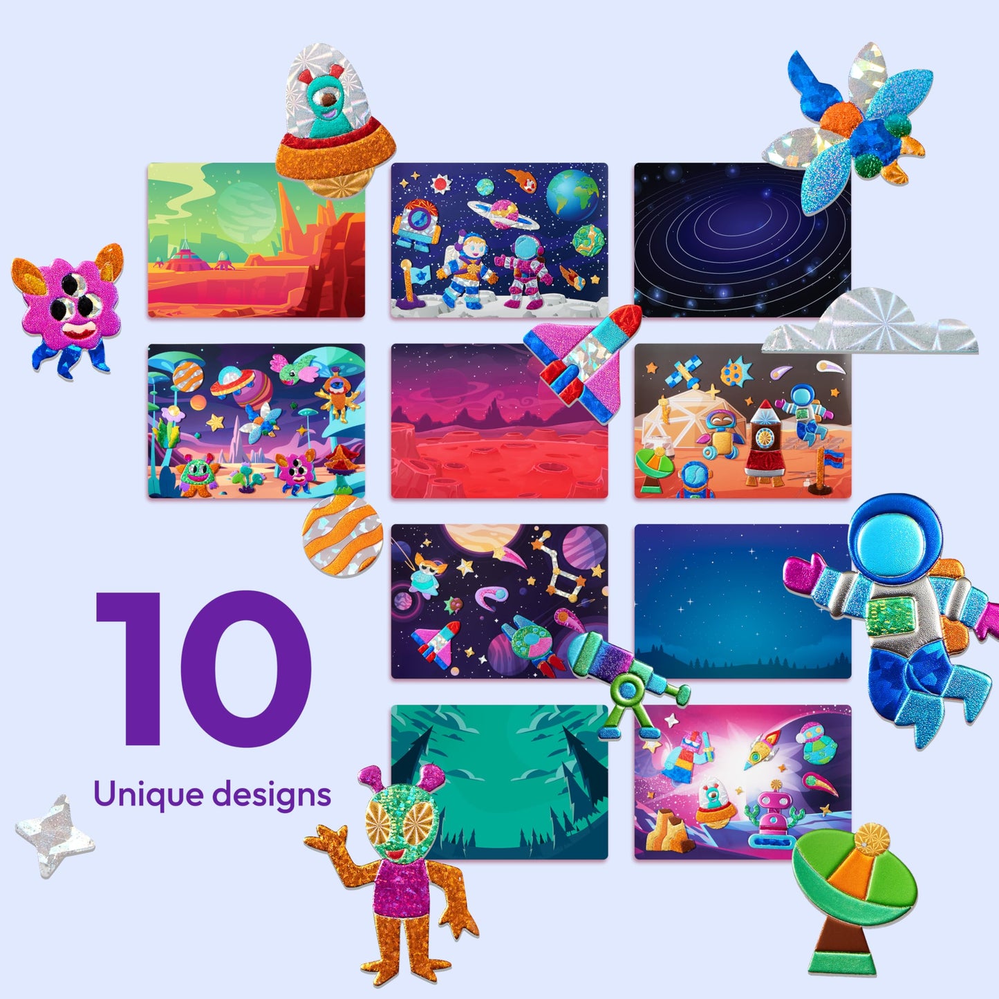 Klever Kits Outer Space Foil Art Kit, Mess Free Coloring Foil Foam Stickers, Kids Travel Activity Birthday Gifts for Boys & Girls Ages 4+