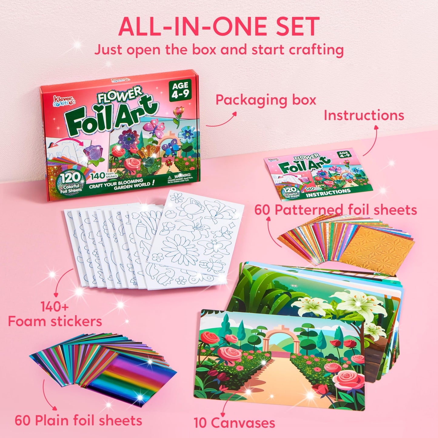 JOYFY Flowers & Butterflies Foil Art Kit, Mess Free Coloring Foil Foam Stickers, Kids Travel Activity Birthday Gifts for Boys & Girls Ages 4+