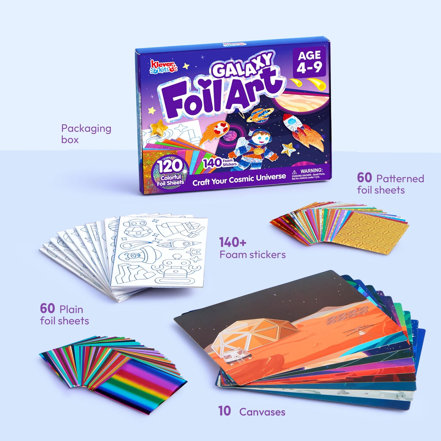 Klever Kits Outer Space Foil Art Kit, Mess Free Coloring Foil Foam Stickers, Kids Travel Activity Birthday Gifts for Boys & Girls Ages 4+