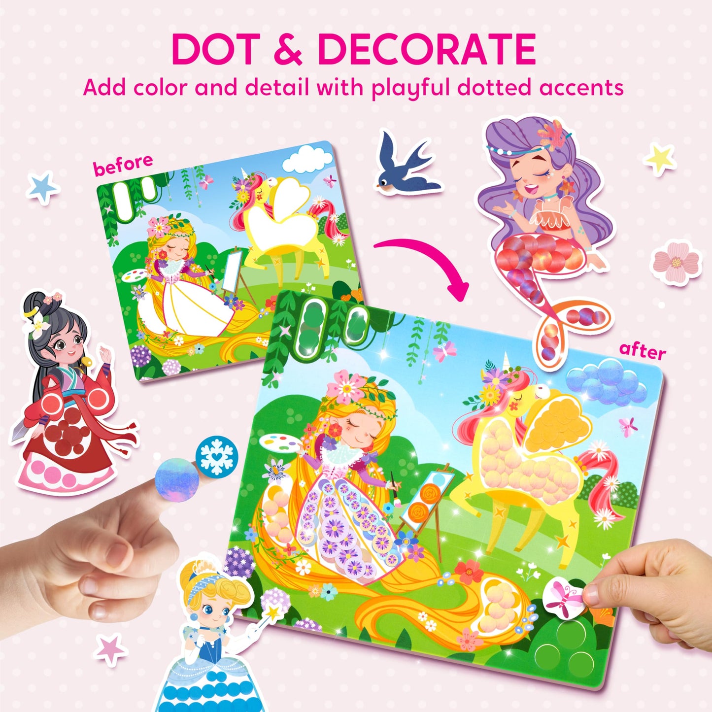 Joyfy Dot Art Kit for Kids Ages 3-5, Princess Sticker Poke A Dot Book, Toddler Creative Art Craft Supplies, Girls Birthday Gifts