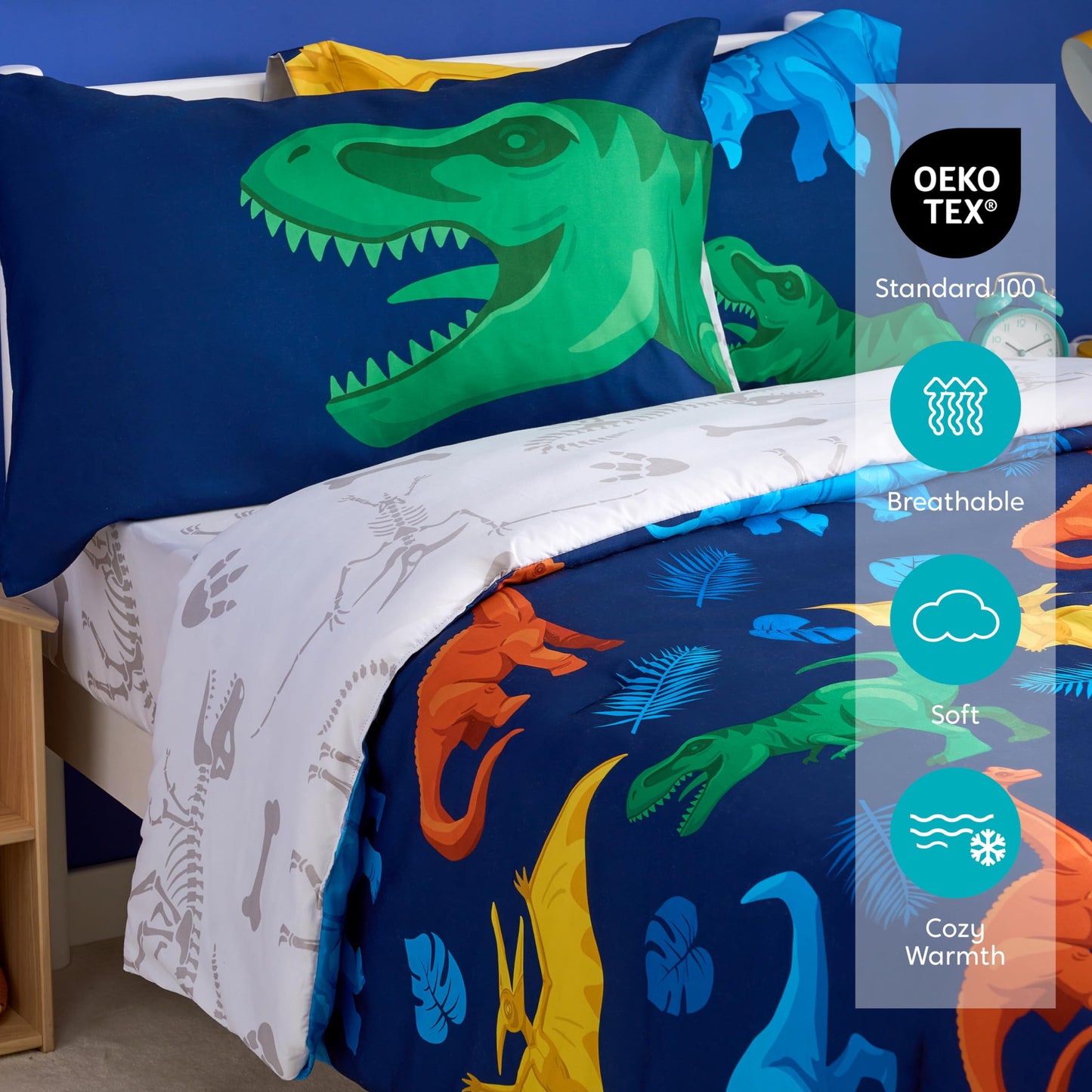 Joyfy Kids Twin Comforter Set 5pcs Dinosaur Bedding Set for Boys, Super Soft Microfiber Bed in a Bag with Comforter, Sheets, Pillowcase & Sham for Kids Age 5+