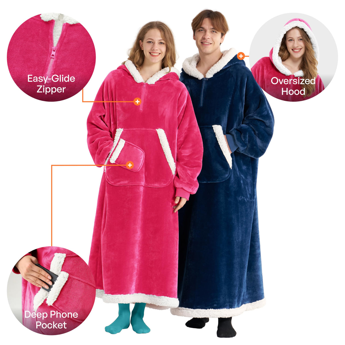 Joyfy Wearable Blanket Hoodie for Women Men Gifts for Women Mom Wife Sherpa Fleece Long Hooded Blanket Sweatshirt Cozy Sherpa Wearable Throw with Pocket & Sleeves for Adult Standard