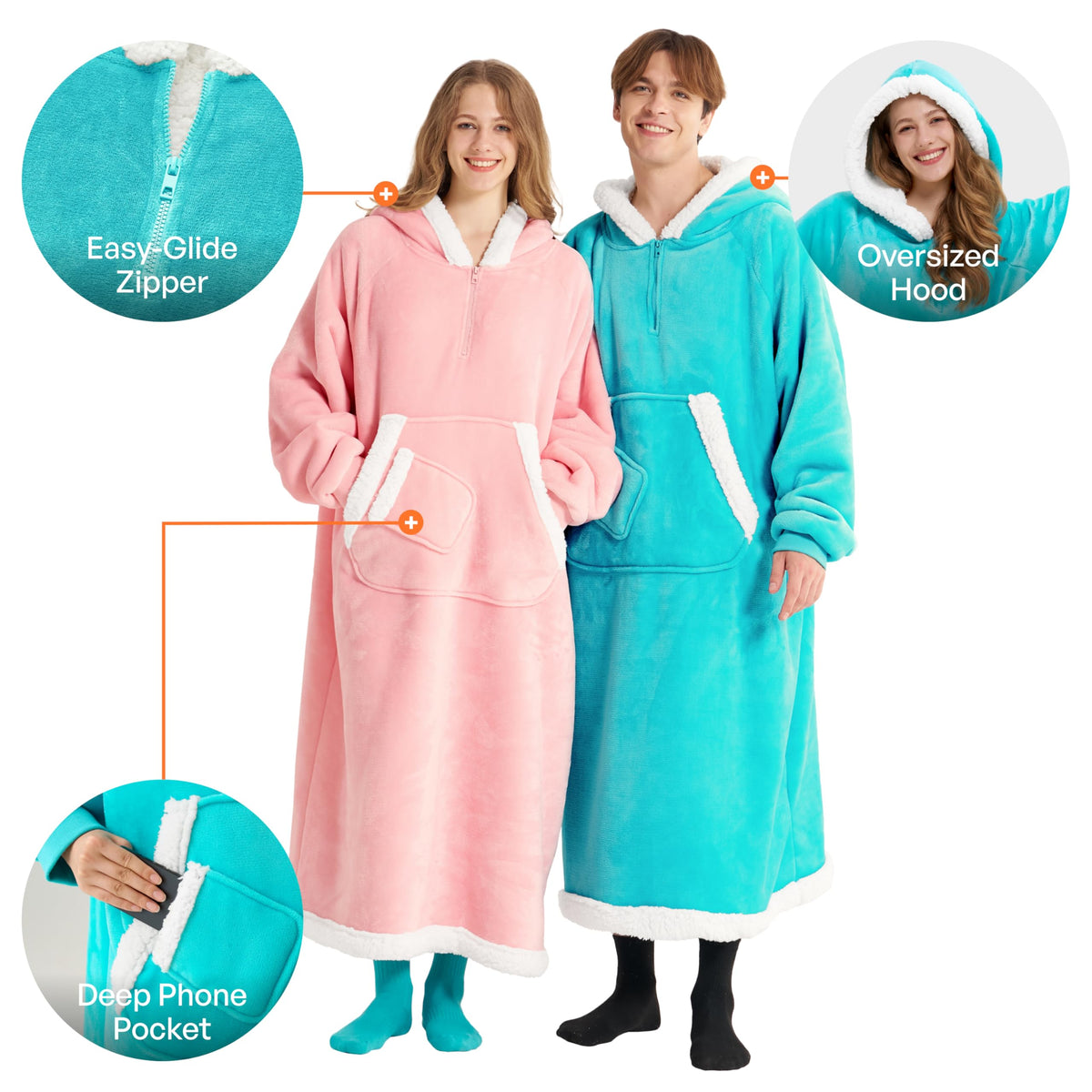 Joyfy Wearable Blanket Hoodie for Women Men Gifts for Women Mom Wife Sherpa Fleece Long Hooded Blanket Sweatshirt Cozy Sherpa Wearable Throw with Pocket & Sleeves for Adult