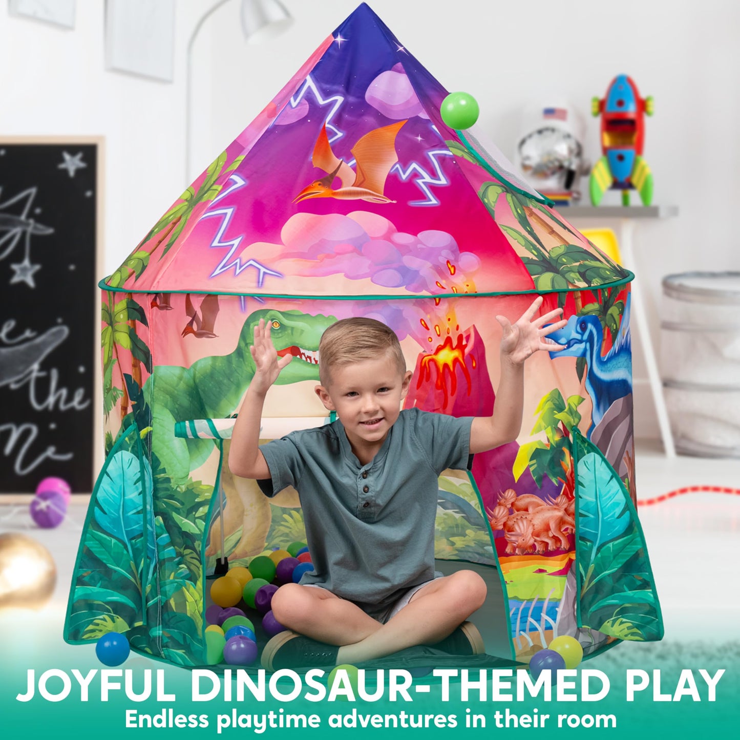 Syncfun Dinosaur Kids Play Tent Pop Up Playhouse Indoor Outdoor Tent Set for Toddler Children Aged 3 5 6 8 Birthday Christmas Gift