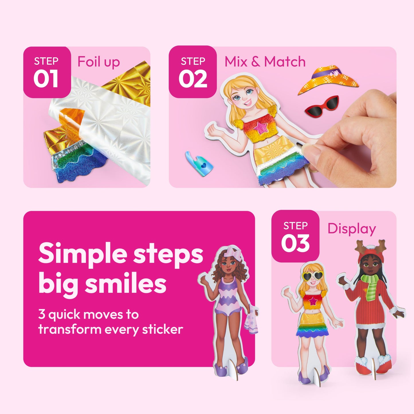 Klever Kits Magnetic Dress-up Paper Doll Foil Fun, Princess Fashion Design Craft Kit, Art Craft Kits for Girls Ages 4-8, No-mess Art Activities Birthday Gifts for Kids