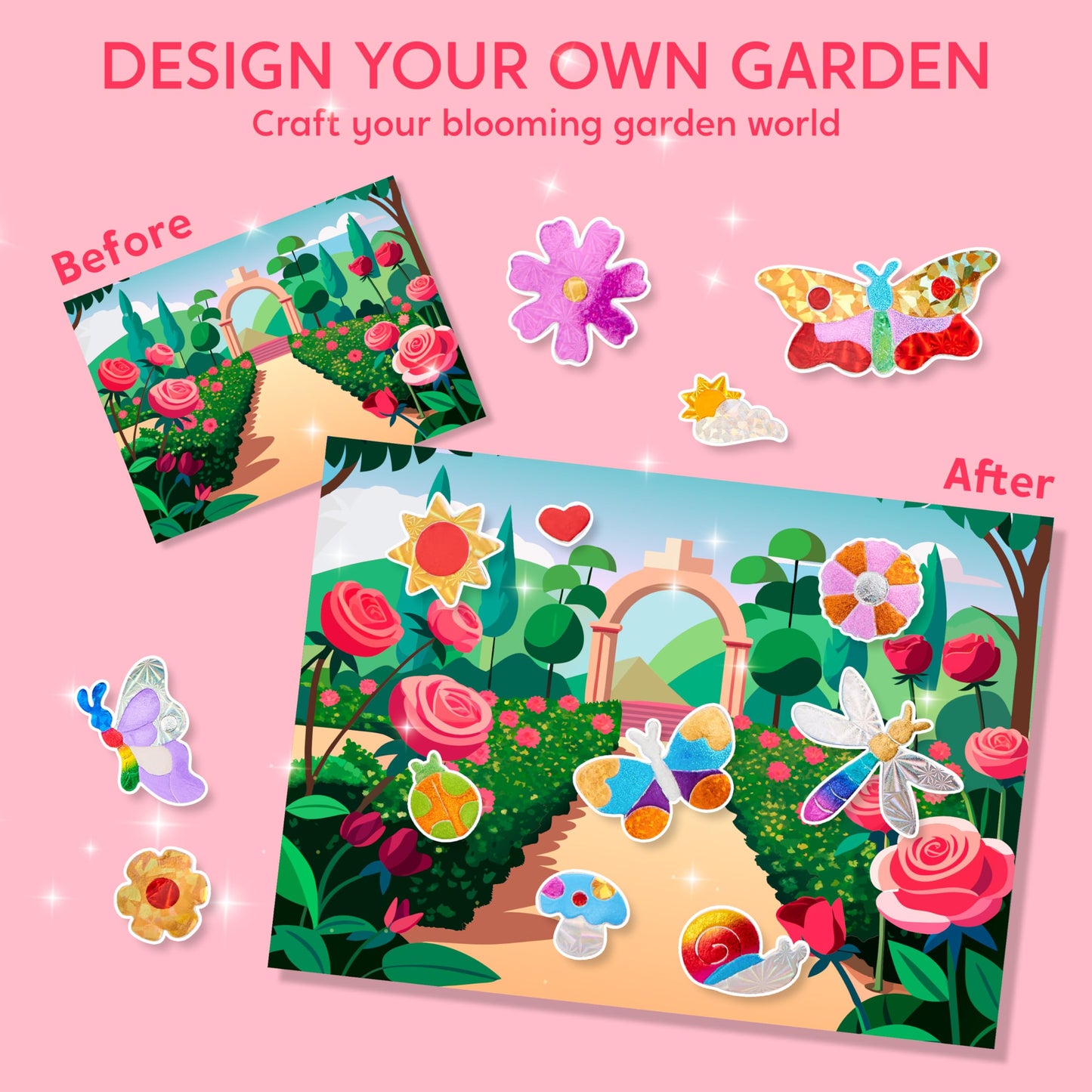 JOYFY Flowers & Butterflies Foil Art Kit, Mess Free Coloring Foil Foam Stickers, Kids Travel Activity Birthday Gifts for Boys & Girls Ages 4+