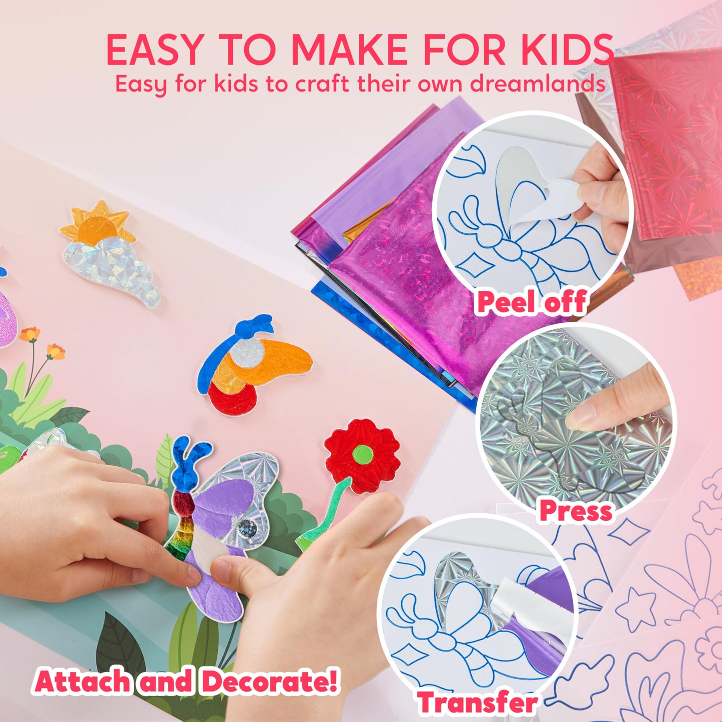JOYFY Flowers & Butterflies Foil Art Kit, Mess Free Coloring Foil Foam Stickers, Kids Travel Activity Birthday Gifts for Boys & Girls Ages 4+