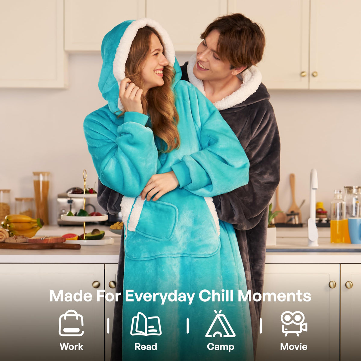 Joyfy Wearable Blanket Hoodie for Women Men Gifts for Women Mom Wife Sherpa Fleece Long Hooded Blanket Sweatshirt Cozy Sherpa Wearable Throw with Pocket & Sleeves for Adult