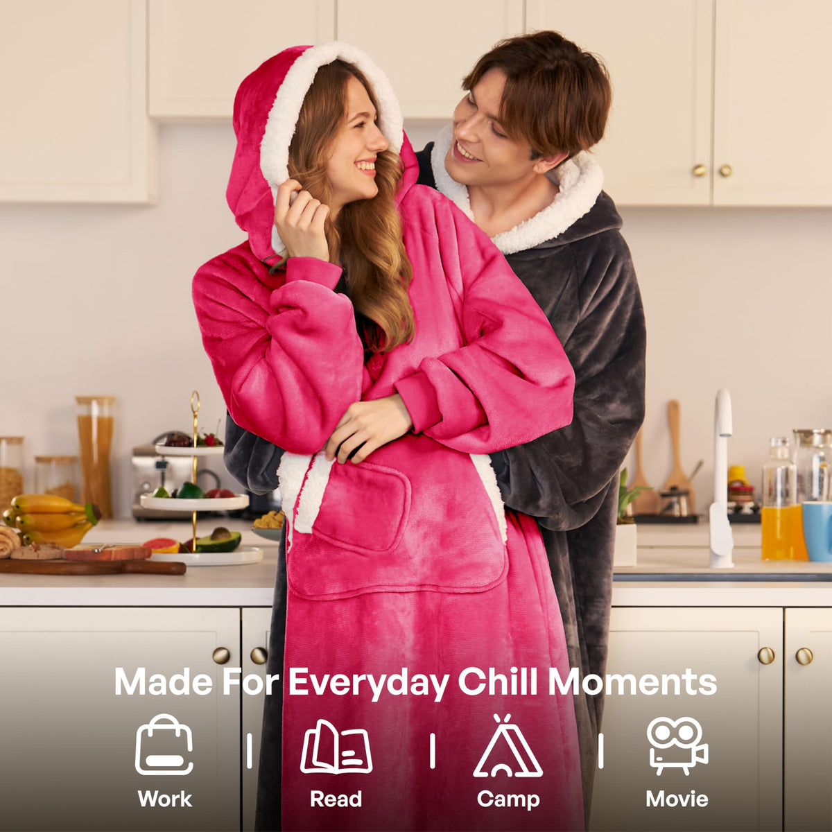 Joyfy Wearable Blanket Hoodie for Women Men Gifts for Women Mom Wife Sherpa Fleece Long Hooded Blanket Sweatshirt Cozy Sherpa Wearable Throw with Pocket & Sleeves for Adult Standard