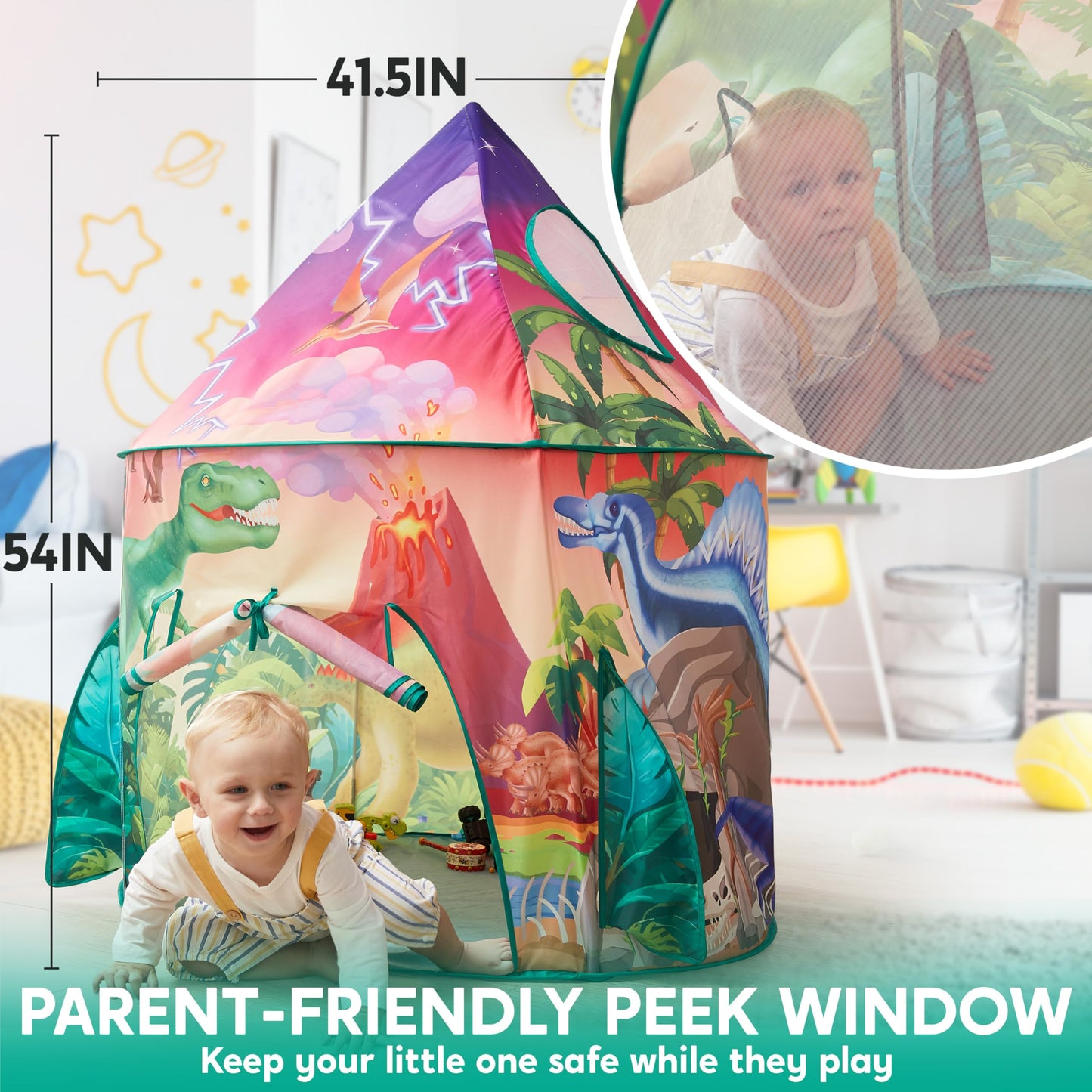 Syncfun Dinosaur Kids Play Tent Pop Up Playhouse Indoor Outdoor Tent Set for Toddler Children Aged 3 5 6 8 Birthday Christmas Gift