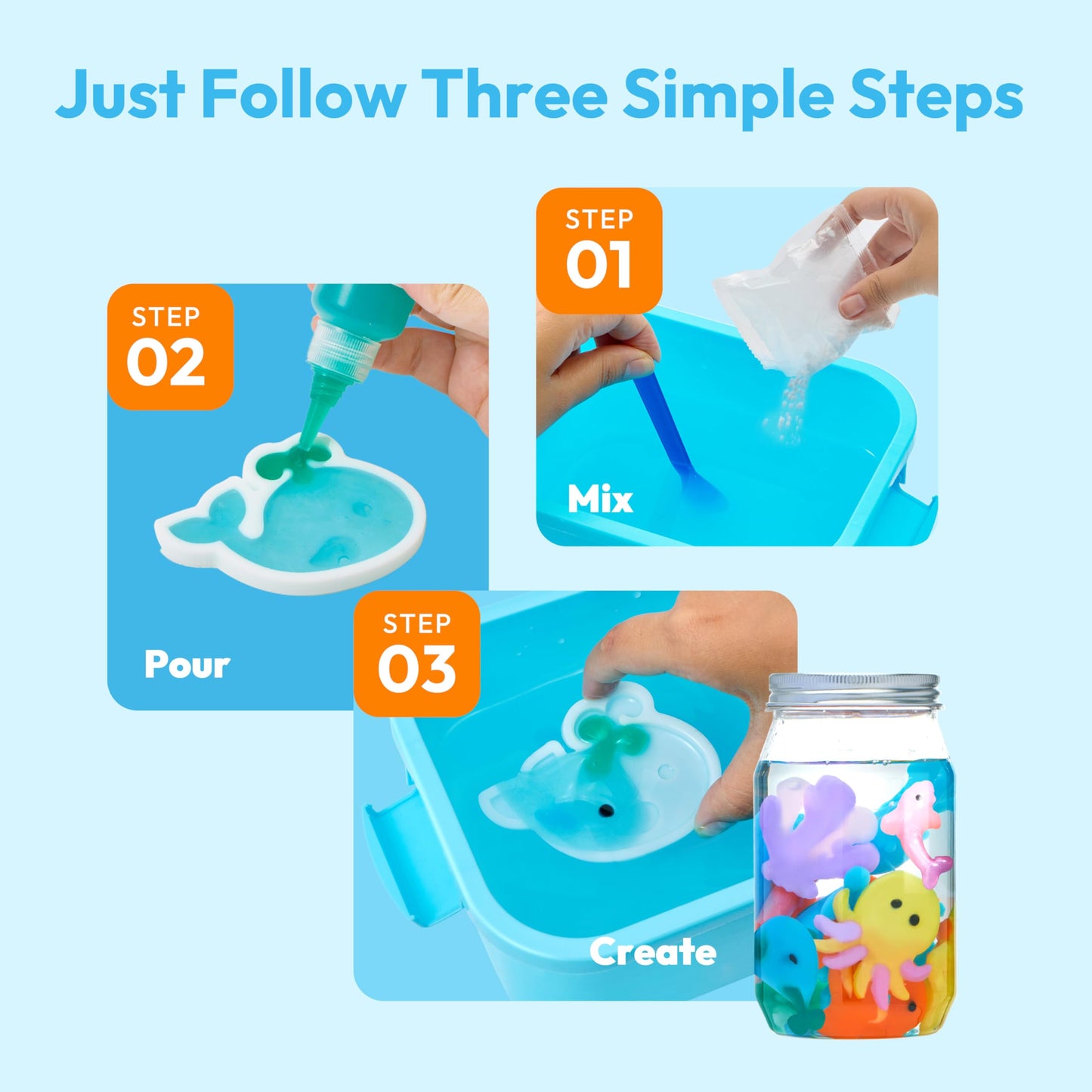 JOYFY Magic Water Elf Toy Kit, Glow in the Dark Aqua Fairy Water Toy with 10 Magic Gels, 12 Sea Creature Molds, Creativity DIY Craft for Kids Age 3+