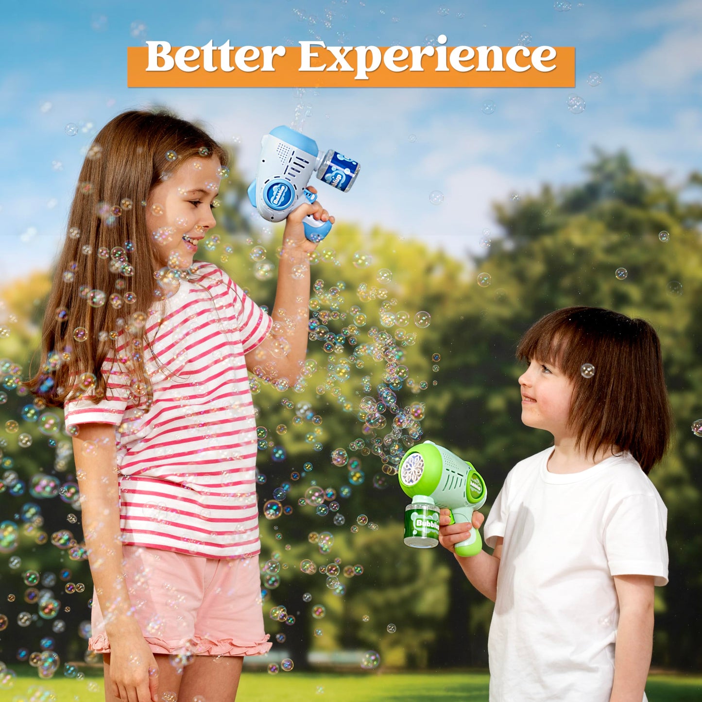 Syncfun 2 Pack Light Up Bubble Guns for Kids with 4 Bottles Bubble Refill Solution, Automatic Bubble Toys Summer Party Favors, Easter Basket Stuffers, Birthday Gift