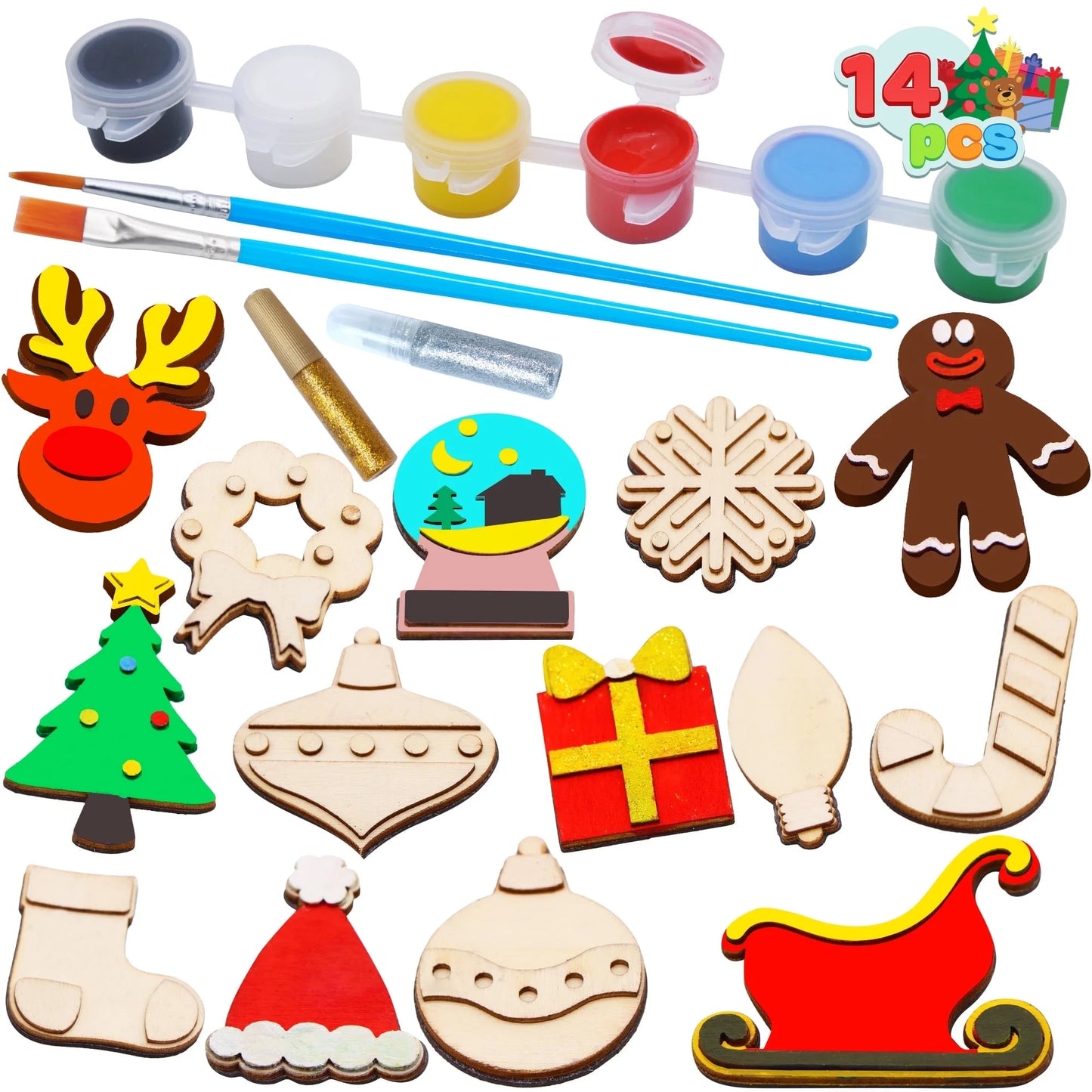 Joyfy 14  Christmas Wooden Magnet Creative Arts and Crafts Painting Set, Great as Kids Painting Gifts, Family Crafts, Holiday Gift Decorations (Ages 8+)