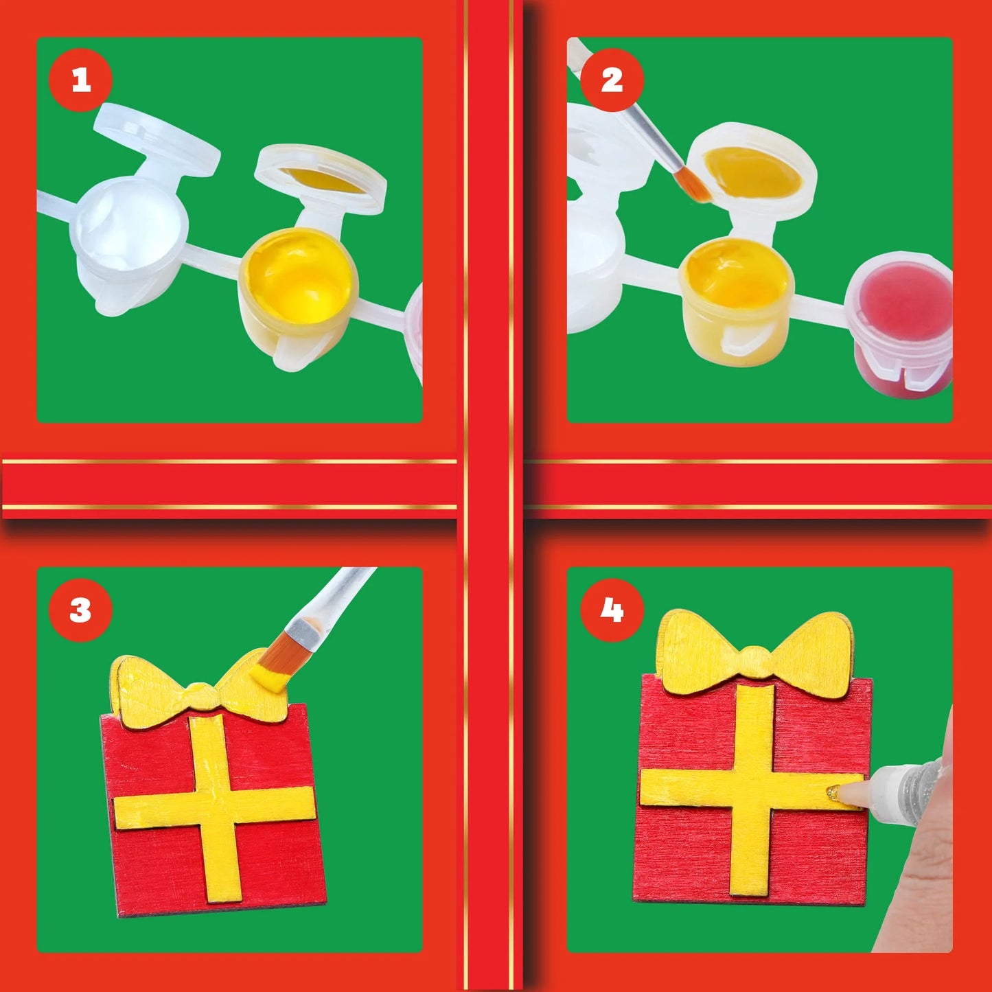 Joyfy 14  Christmas Wooden Magnet Creative Arts and Crafts Painting Set, Great as Kids Painting Gifts, Family Crafts, Holiday Gift Decorations (Ages 8+)