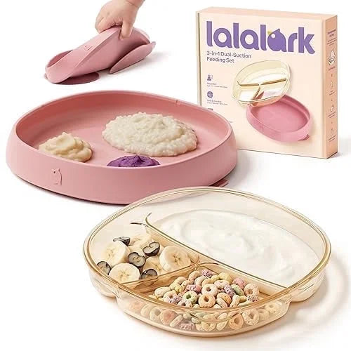 lalalark 3-in-1 Baby Suction Plate for for Toddlers 6-36 Months,Safe Grip Dishes for Toddlers Self Feeding Training