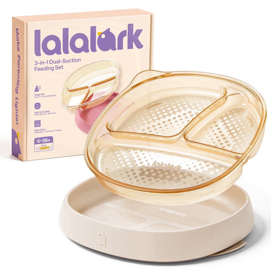 lalalark 3-in-1 Baby Suction Plate for for Toddlers 6-36 Months,Safe Grip Dishes for Toddlers Self Feeding Training，3 Pack