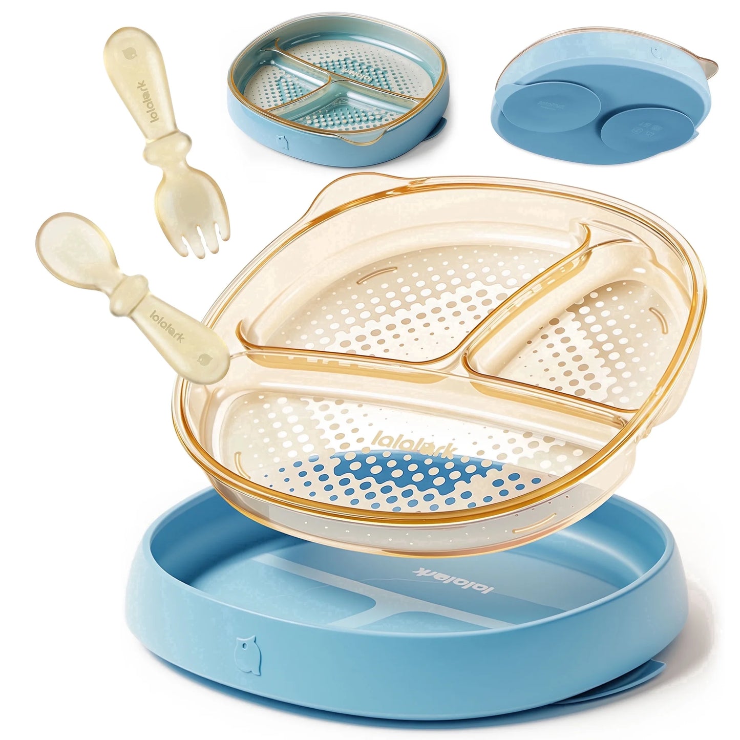 Lalalark 3-in-1 Baby Suction Plate with Spoon & Fork for for Toddlers 6-36 Months,Safe Grip Dishes for Toddlers Self Feeding Training