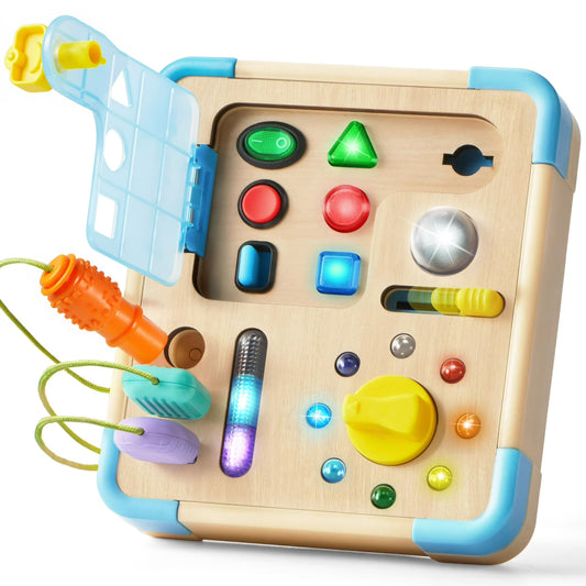 lalalark Electronic Busy Board Montessori Learning Toddler Toy with 15 LED Lights & 9 Sound Effects, 5 Interactive Switches & Plugs