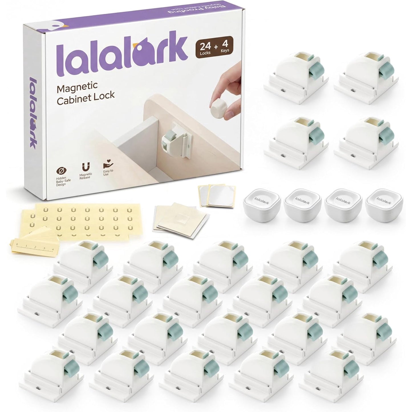 lalalark Magnetic Cabinet Locks Baby Proofing 24 Pack+4 Keys
