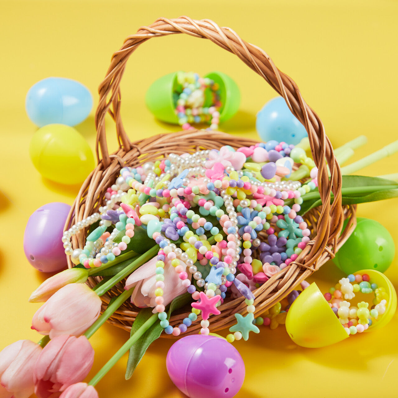 Joyfy 12 Pack Prefilled Easter Eggs with Toys,Easter Eggs Filled with Necklaces and Bracelets Girls Jewelry Set for Easter Basket Stuffers and Classroom Exchange Party Favors
