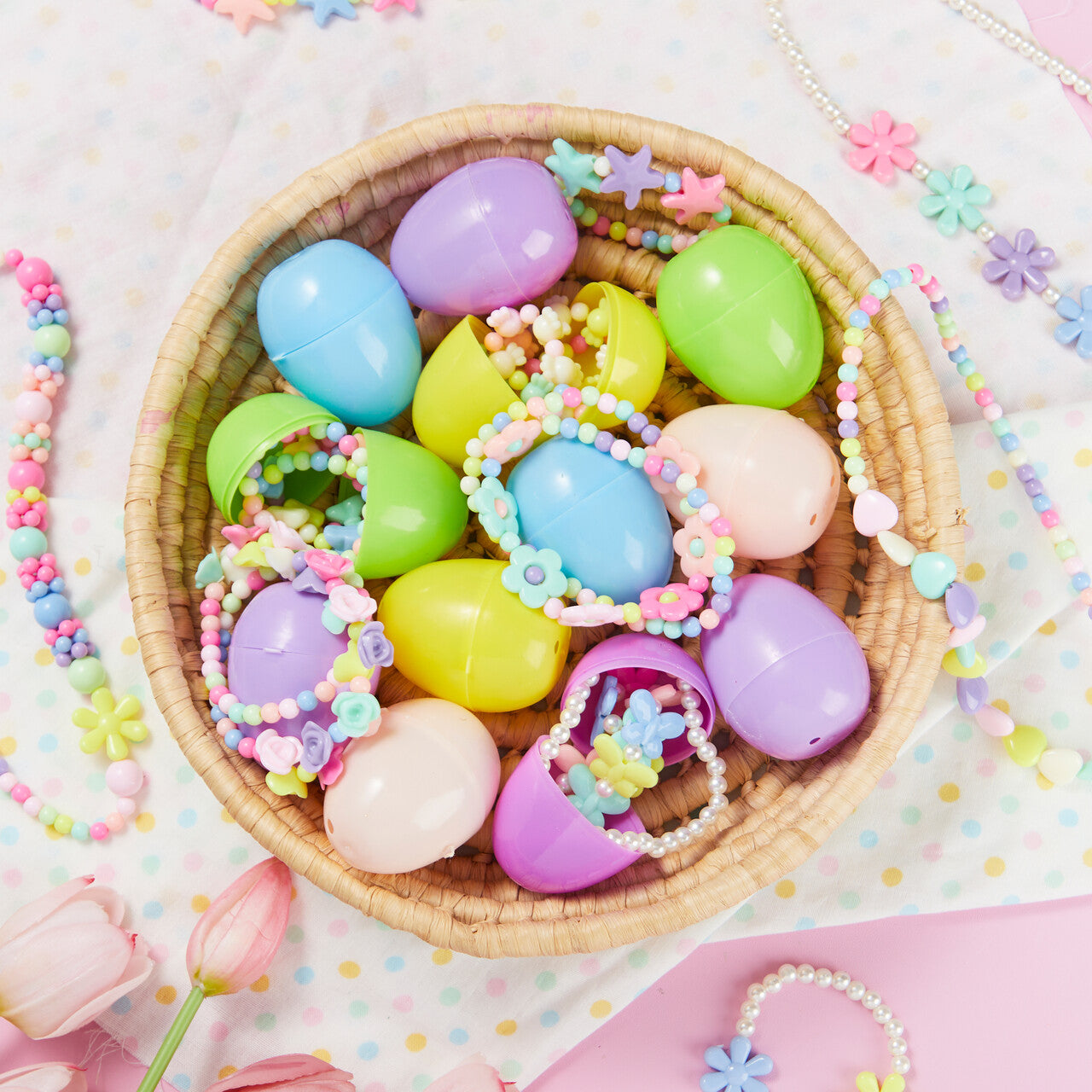 Joyfy 12 Pack Prefilled Easter Eggs with Toys,Easter Eggs Filled with Necklaces and Bracelets Girls Jewelry Set for Easter Basket Stuffers and Classroom Exchange Party Favors