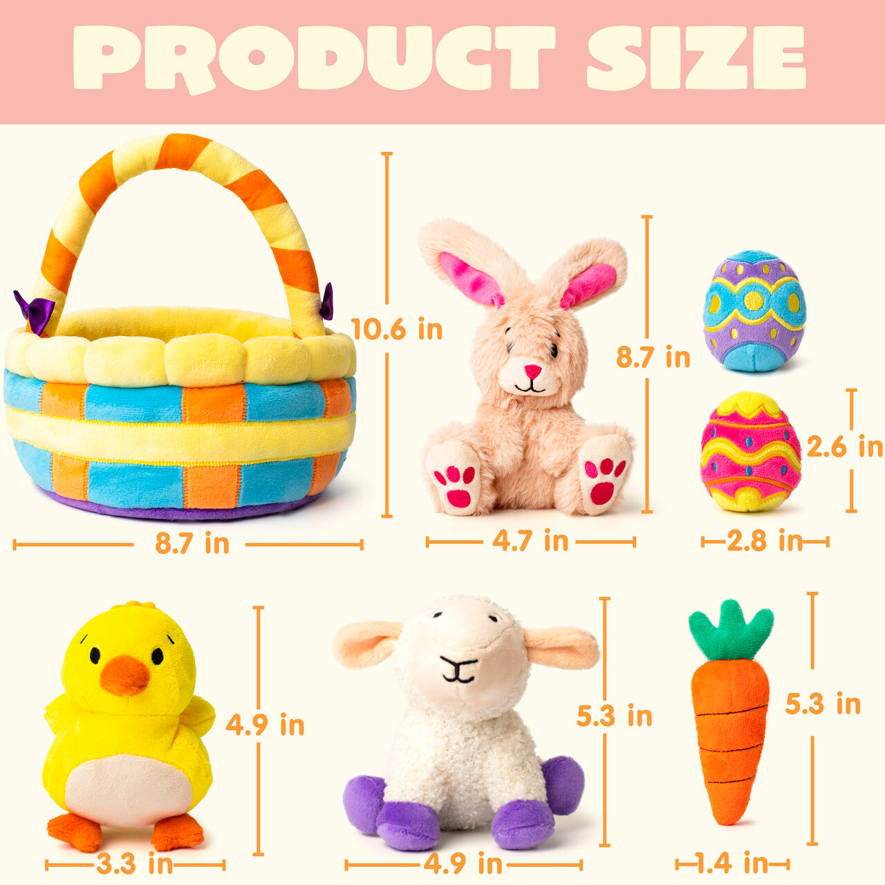 SYNCFUN 7 Pcs Easter Basket,Easter Toys,Easter Bunny Playset Stuffers Plushies Basket Fillers for Party Favor, Soft Plush for Toddler & Kids of All Ages