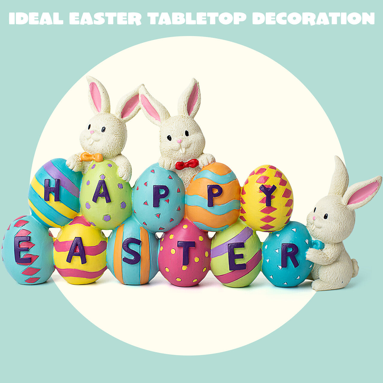 Syncfun Easter Bunny Table Decor, Resin Bunny Eggs Centerpiece Decor Tabletop Ornaments Figurines for Home, Office, Party Holiday Decoration 4.5 x 8.5 in