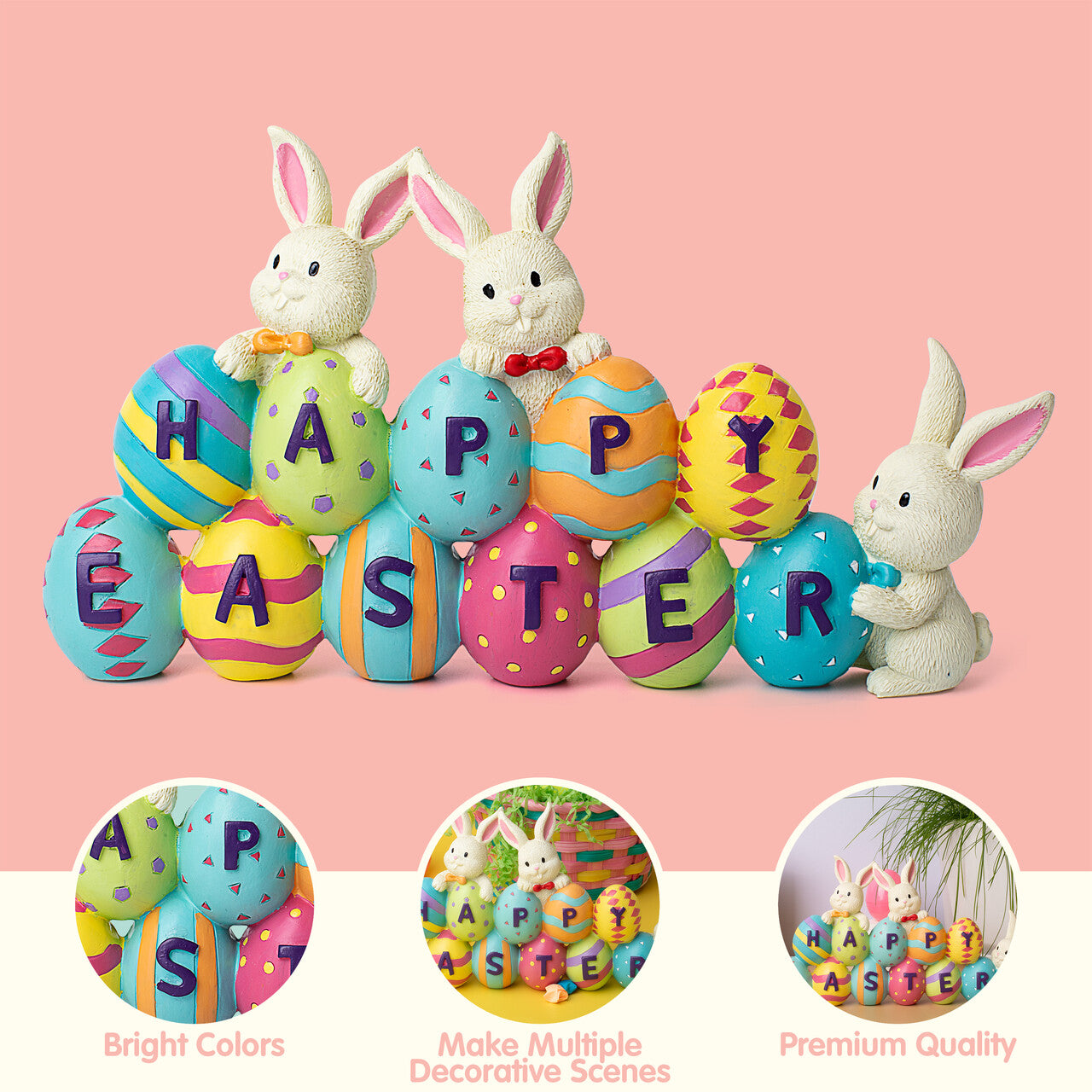 Syncfun Easter Bunny Table Decor, Resin Bunny Eggs Centerpiece Decor Tabletop Ornaments Figurines for Home, Office, Party Holiday Decoration 4.5 x 8.5 in