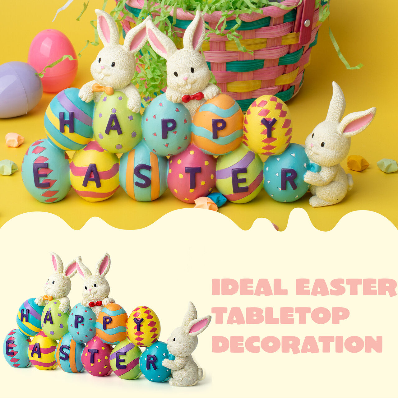 Syncfun Easter Bunny Table Decor, Resin Bunny Eggs Centerpiece Decor Tabletop Ornaments Figurines for Home, Office, Party Holiday Decoration 4.5 x 8.5 in