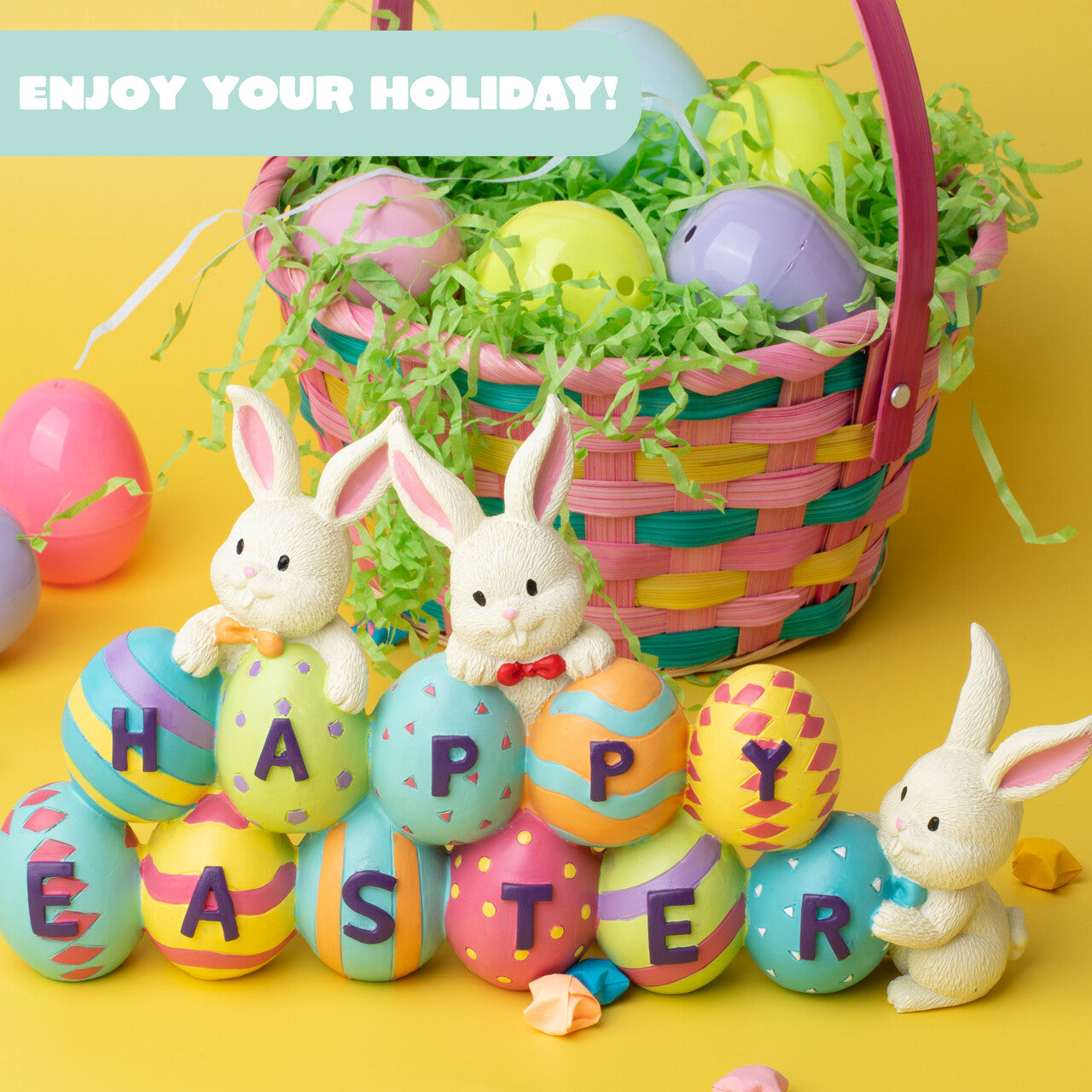 Syncfun Easter Bunny Table Decor, Resin Bunny Eggs Centerpiece Decor Tabletop Ornaments Figurines for Home, Office, Party Holiday Decoration 4.5 x 8.5 in