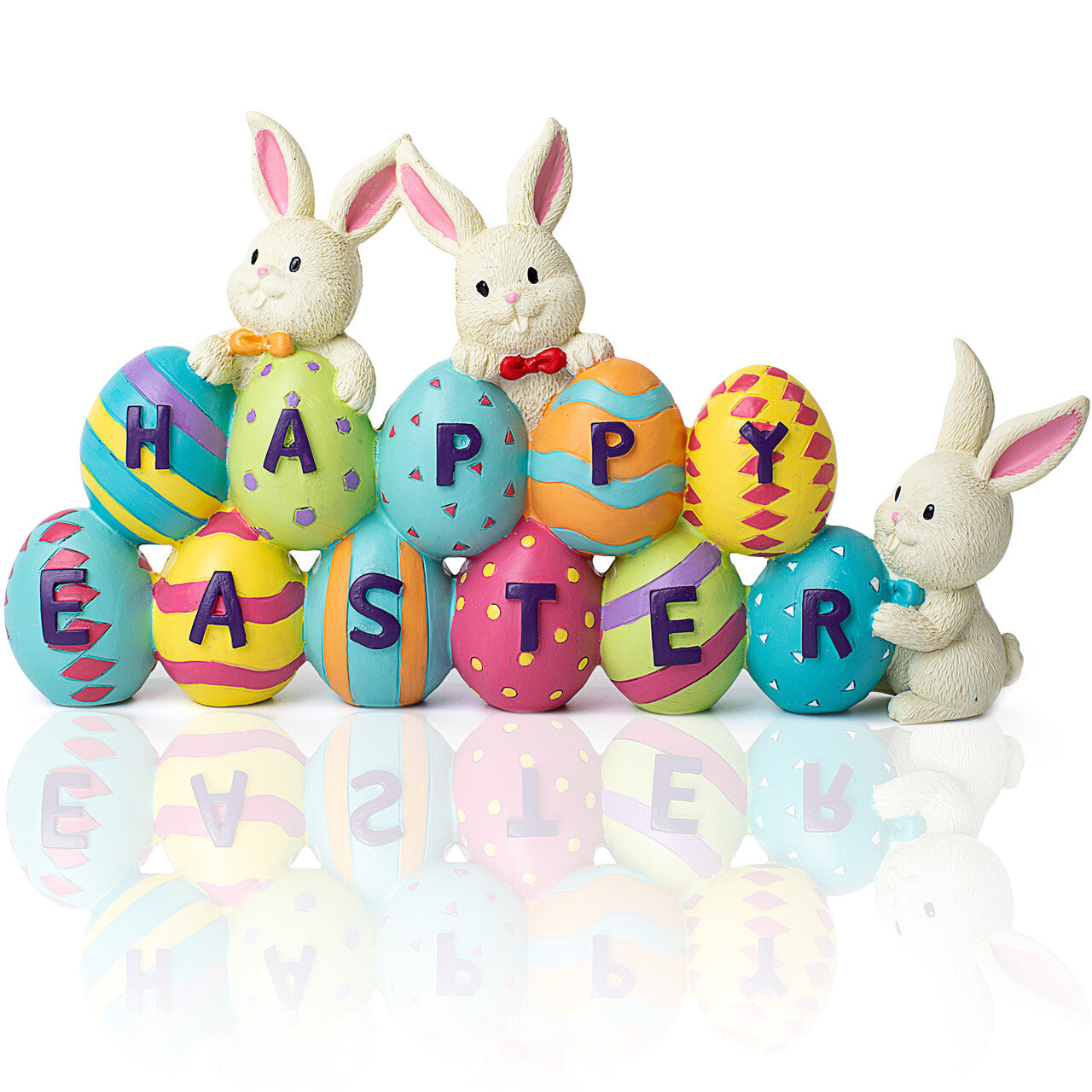 Syncfun Easter Bunny Table Decor, Resin Bunny Eggs Centerpiece Decor Tabletop Ornaments Figurines for Home, Office, Party Holiday Decoration 4.5 x 8.5 in