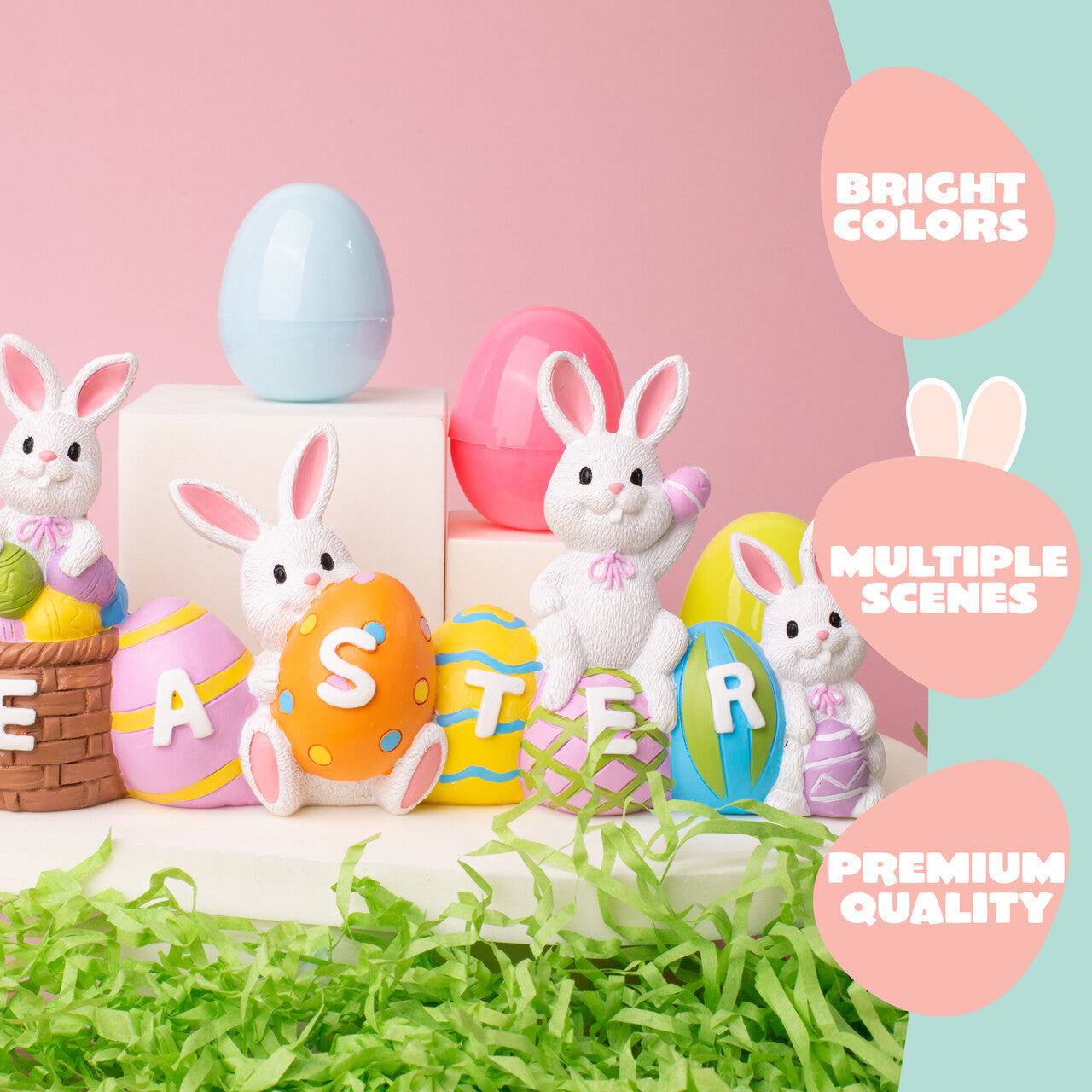 Syncfun Easter Bunny Eggs Resin Tabletop Centerpiece Decor, 4 Rabbits Bunny & Egg Home and Office Easter Figuring Decoration