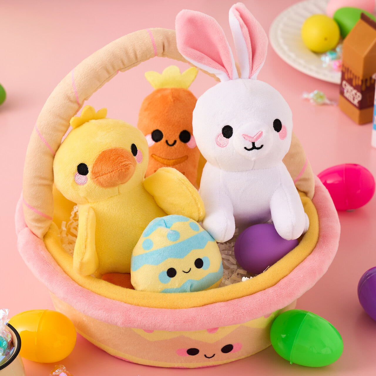 JOYFY 5 Easter Basket Plush Toy Set, filled with rabbit, egg, and carrot baskets, pre filled with animal fillers