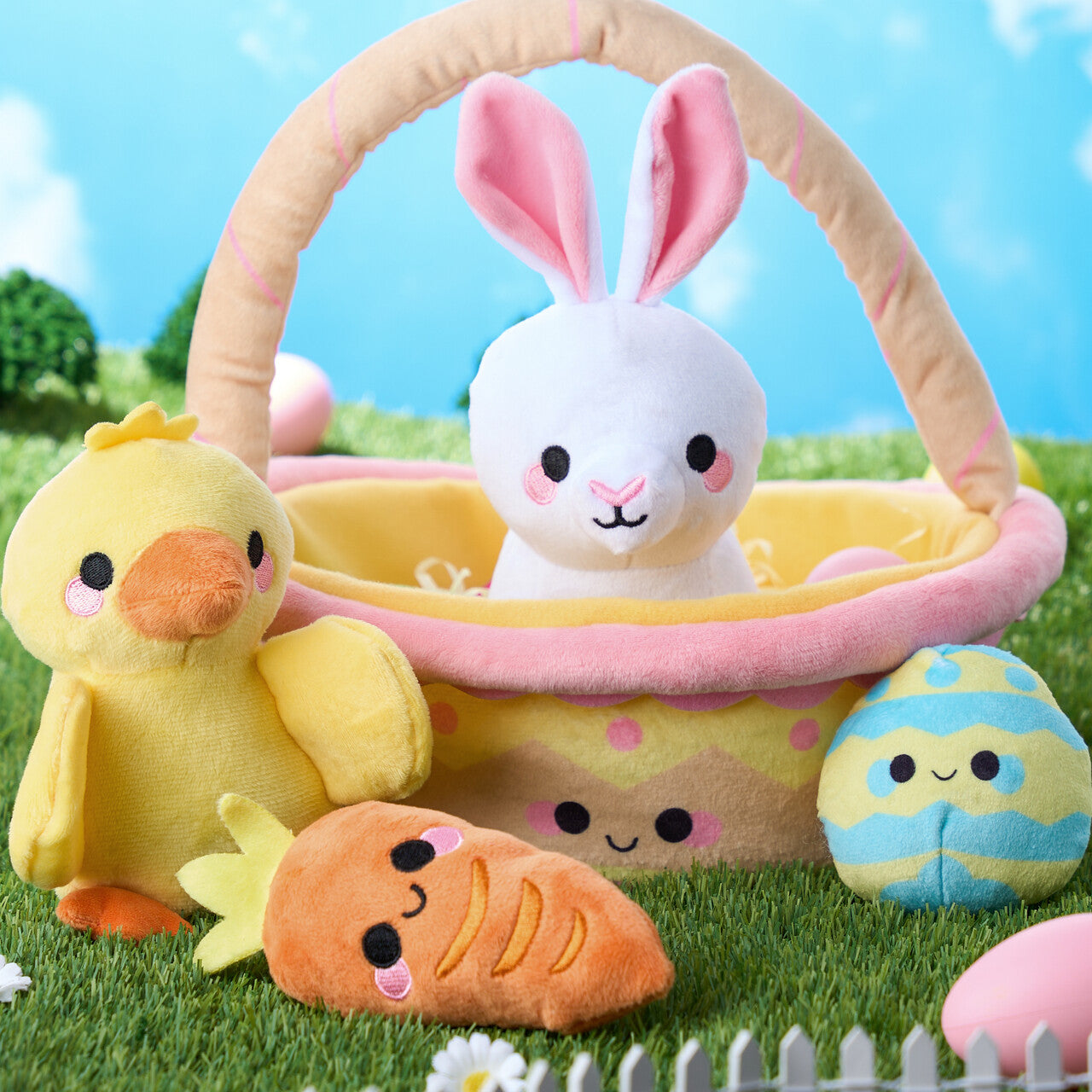 JOYFY 5 Easter Basket Plush Toy Set, filled with rabbit, egg, and carrot baskets, pre filled with animal fillers