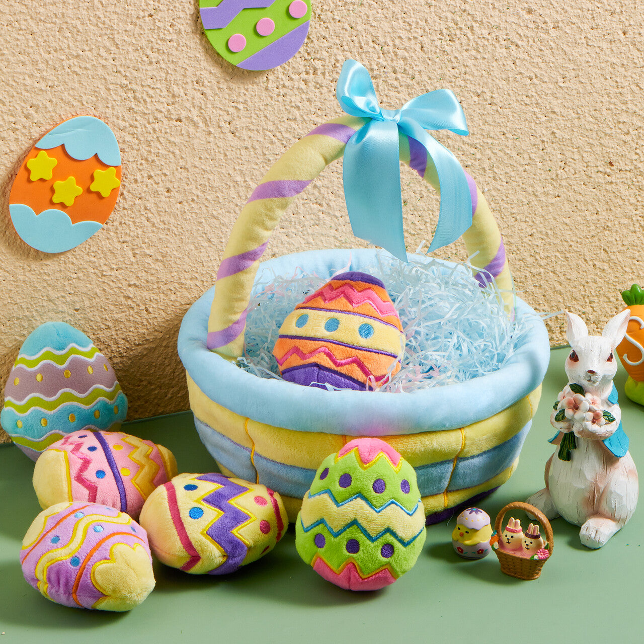SYNCFUN 7 Pcs Easter Basket,Easter Basket Stuffers for Baby Toddlers Easter Egg Hunt,Easter Basket Fillers Soft Plush Toys for Kids Birthday Gifts