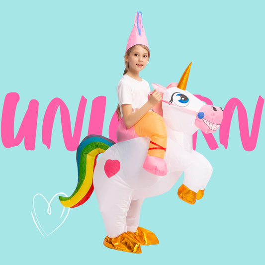 Joyfy Kids Unicorn Inflatable Costume, Ride-On Light Up Unicorn Inflatable Costume, Perfect for Kids Halloween Dress up Theme Events.