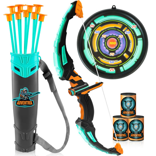 Syncfun kids bow and arrow set, LED Light Up Archery Toy Set with 9 Suction Cup Arrows, Target & Arrow Case, Indoor and Outdoor Hunting Play Gift Toys for Kids, Boys & Girls Ages 3-12