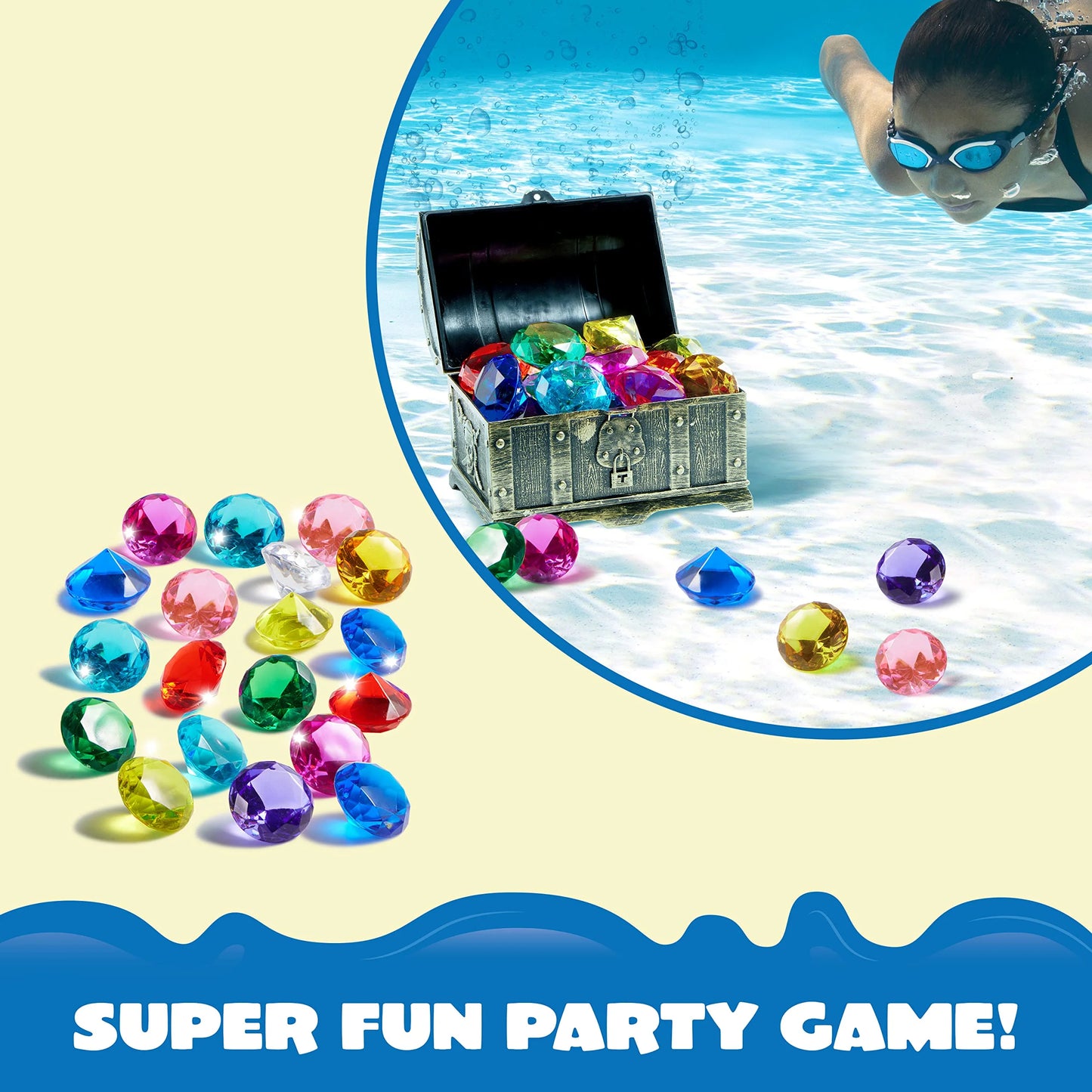 Syncfun Diving Gems Pool Toys,16 Big Colorful Diamonds with Pirate Treasure Chest,Swim Dive Diving Toy