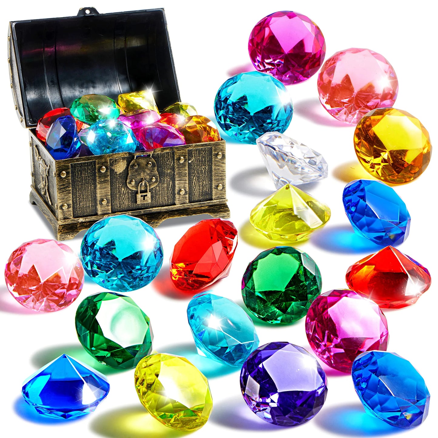 Syncfun Diving Gems Pool Toys,16 Big Colorful Diamonds with Pirate Treasure Chest,Swim Dive Diving Toy